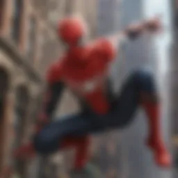 A stunning visual of Spider-Man swinging through the cityscape, capturing the essence of adventure and freedom.