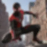 Heroic Miles Morales swinging through the city