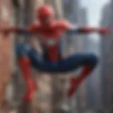 A dynamic shot of Spider-Man swinging through the city skyline.