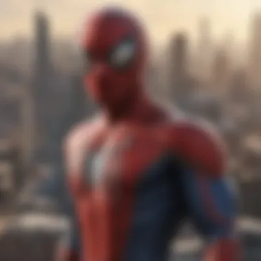 Intriguing close-up of Spiderman's mask with reflections of the city