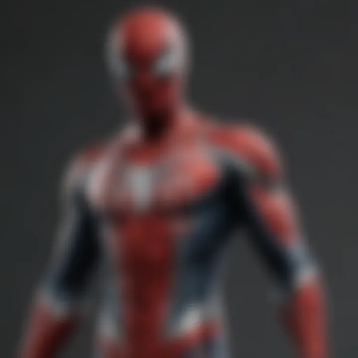 Close-up of Spider-Man's suit, highlighting the intricate designs and textures.