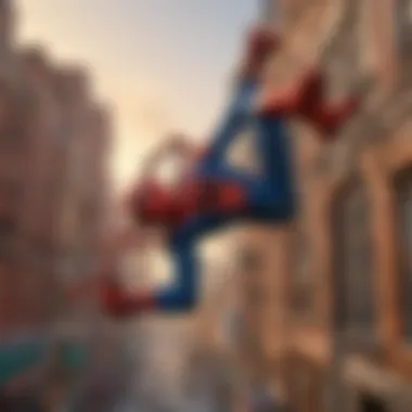 LEGO Spider-Man swinging from building