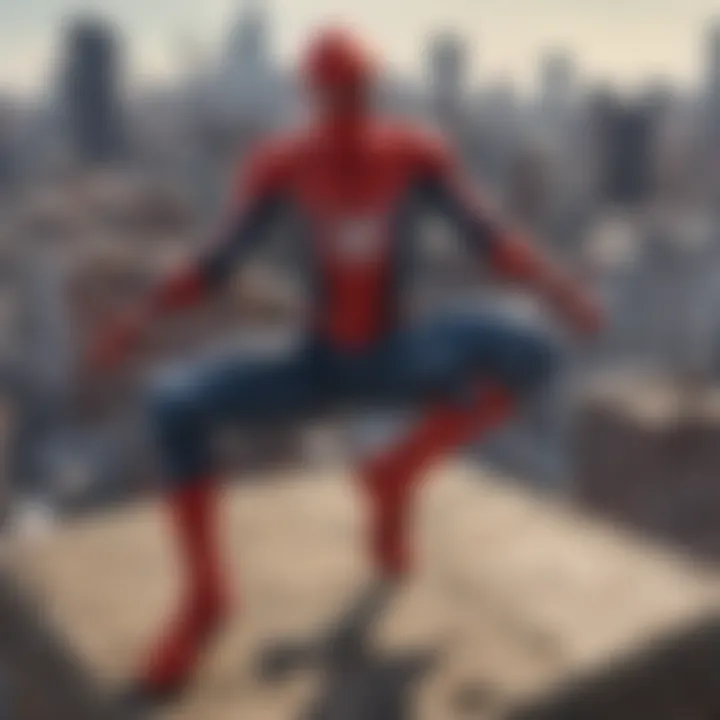 Mafex Comic Spider-Man showcasing acrobatic agility in a rooftop chase