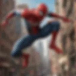 Spider-Man swinging through cityscape