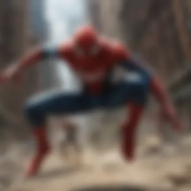 Spider-Man in action, fighting a powerful villain