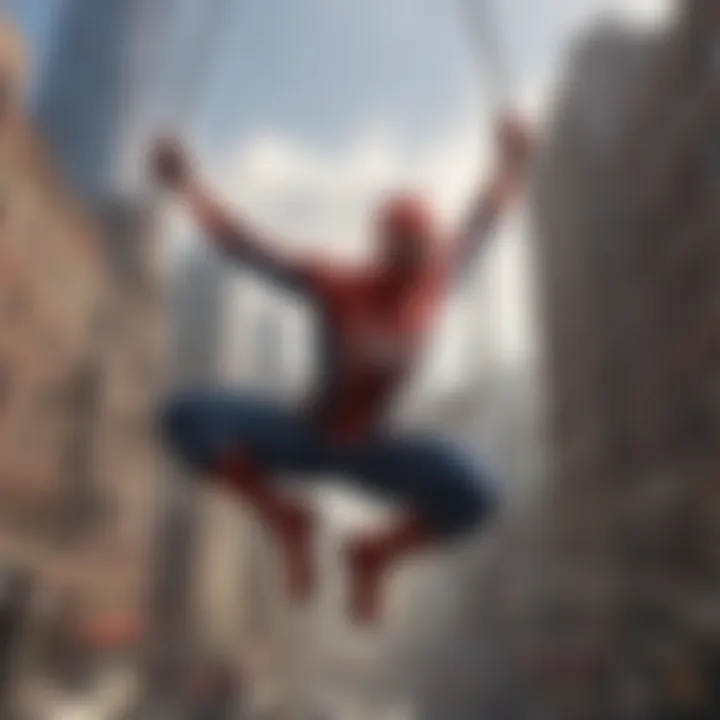 Spider-Man swinging through the city skyline