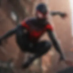 Miles Morales engaged in a dynamic action scene showcasing his agility and unique abilities