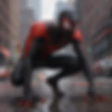 Miles Morales in a contemplative moment overlooking the city skyline