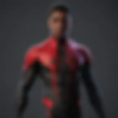 Close-up of Miles Morales showcasing his iconic suit and web-shooting abilities