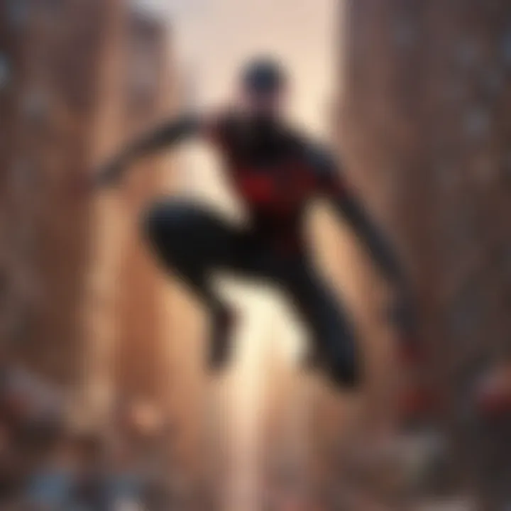 Graphic depiction of Spider-Man: Miles Morales in action with vibrant colors