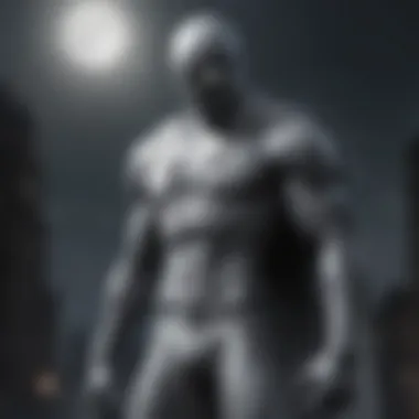 Moon Knight Under the Moon Moon Knight standing vigilantly under a crescent moon.