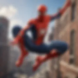 Spider-Man swinging through New York City