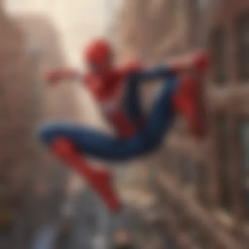 Spider-Man swinging through the city skyline