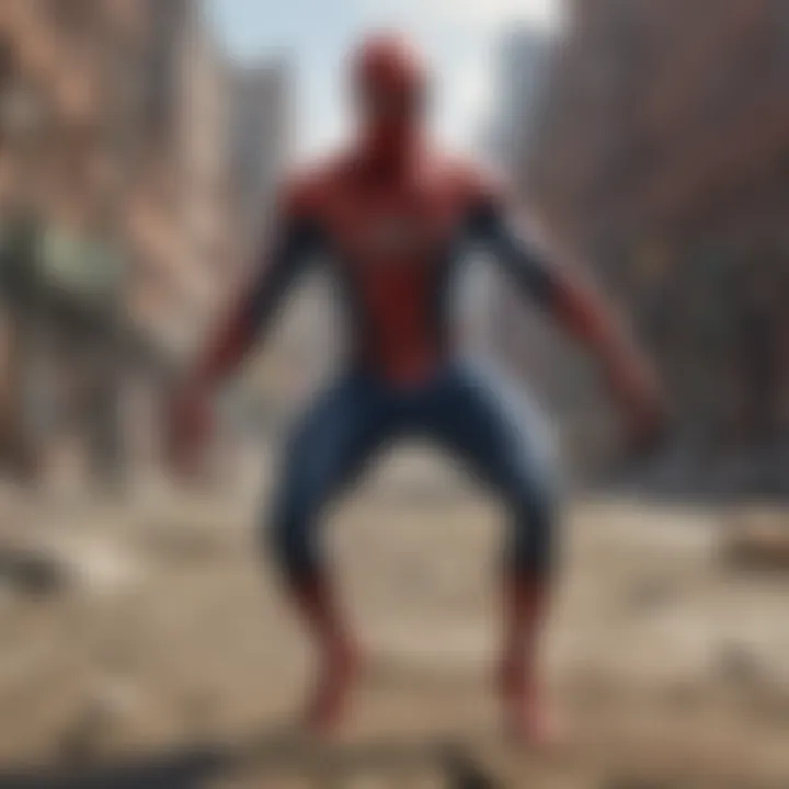 Spider-Man standing heroically, symbolizing his role as a cultural icon in the superhero genre.