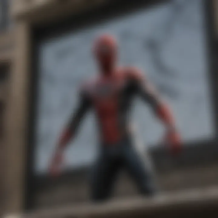 Cinematic theater screen showing Spider-Man in action