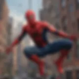 Tom Holland as Spider-Man swinging through the city