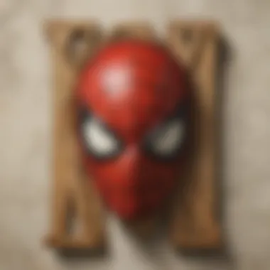 Painted Spider-Man mask on wooden letter 'M'