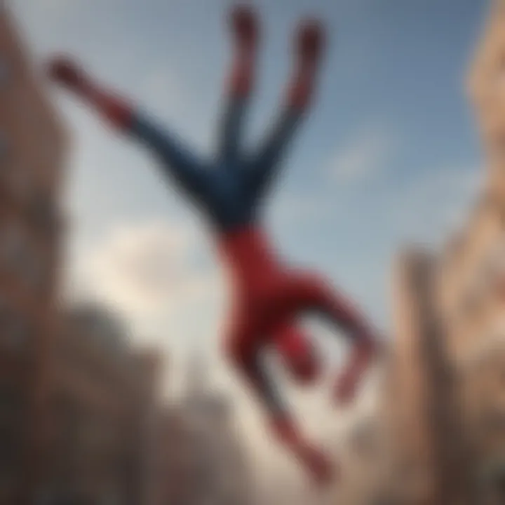 Peter Parker showcasing his agility as Spider-Man