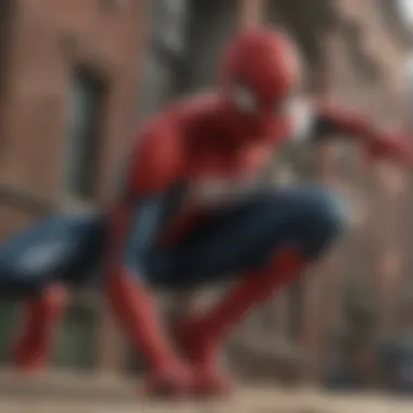 Spider-Man in Action Spider-Man swinging through the city skyline