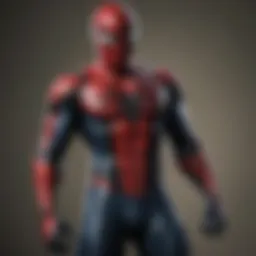 The iconic Spiderman suit hanging on a wall