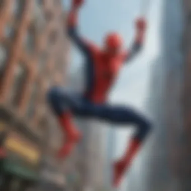 The Swinging Hero - Spider-Man in Action Heroic Spider-Man swinging through the city