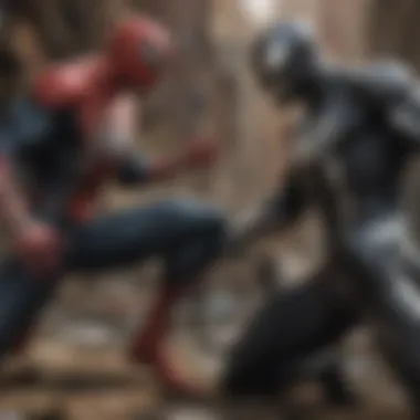 Spider-Man facing off against Venom