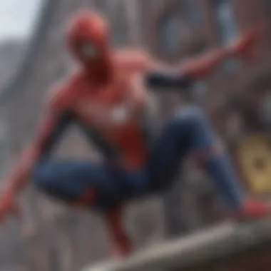 Spider-Man showcasing acrobatic skills in a showdown with a villain