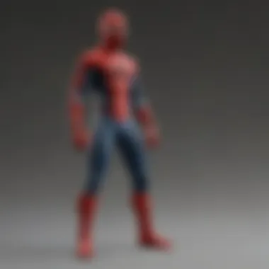 Various Spider Man action figures lined up on a shelf