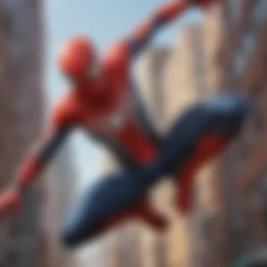 Close-up of Spider-Man in action with web-slinging