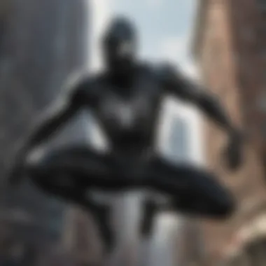 Spider-Man in Black Suit Swinging through New York City