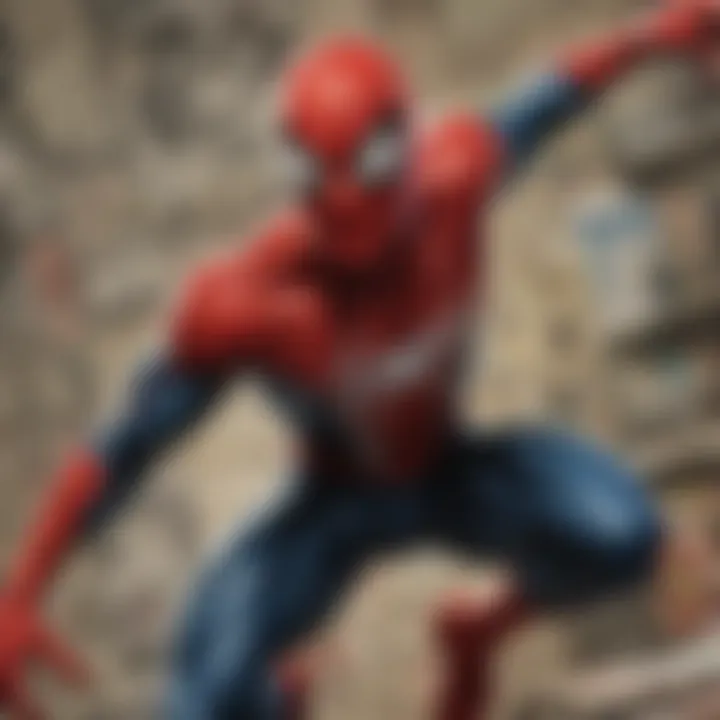 A collector meticulously organizing a collection of Spider-Man comics