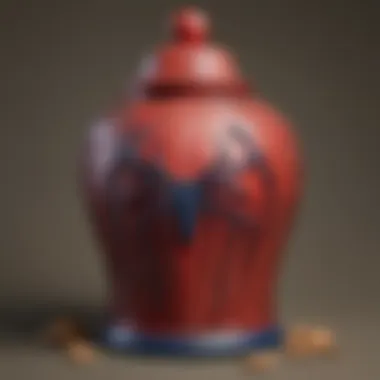 An artistic close-up of a Spider-Man cookie jar emphasizing its intricate details.