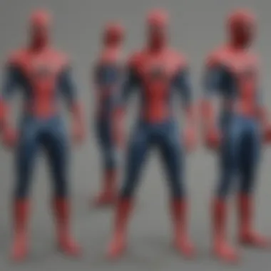 Materials Analysis of Spider-Man Costumes Close-up of costume materials used in Spider-Man outfits