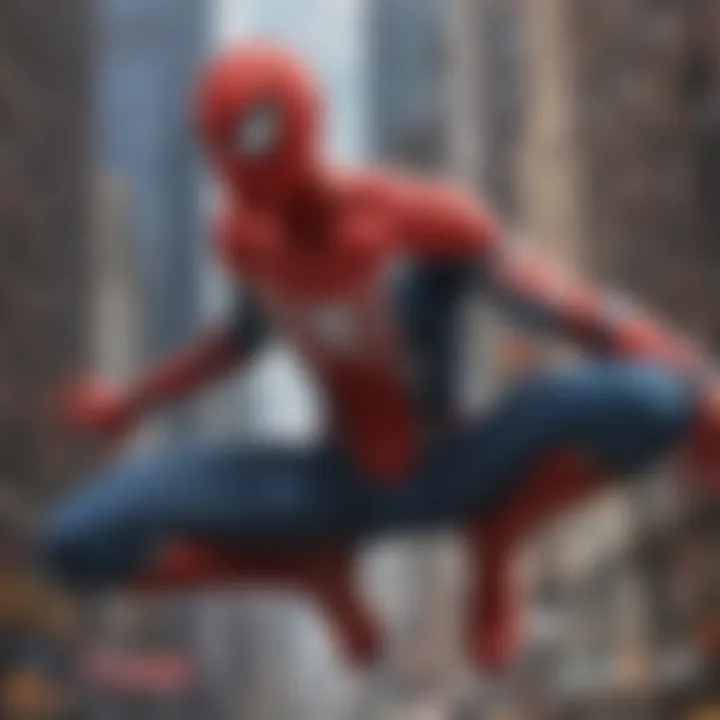 An artistic representation of Spider-Man swinging through a digital landscape symbolizing online interactions.