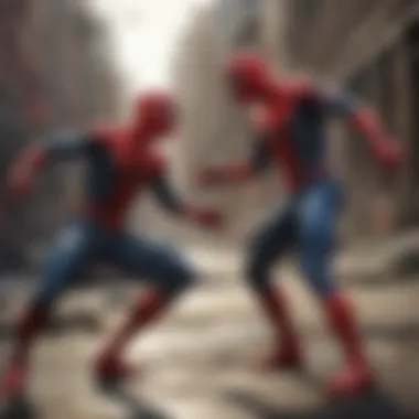 Spider-Man facing off against a formidable villain in intense battle