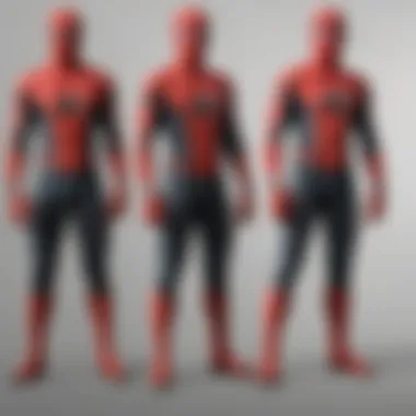 A close-up of Spider-Man's suit highlighting the intricate details and technological features.