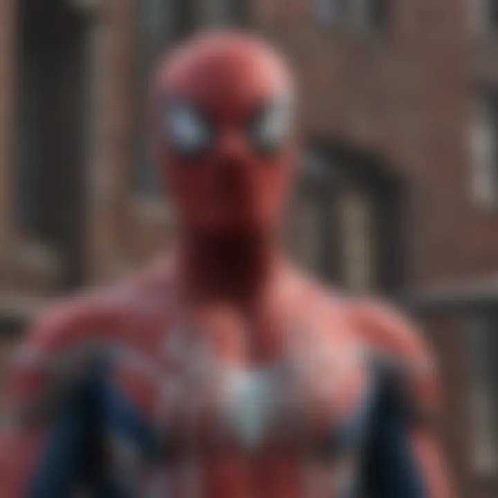 A dynamic depiction of Spider-Man utilizing advanced tech in a cinematic setting.