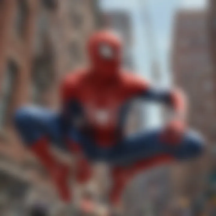 An artistic representation of Spider-Man swinging through New York City