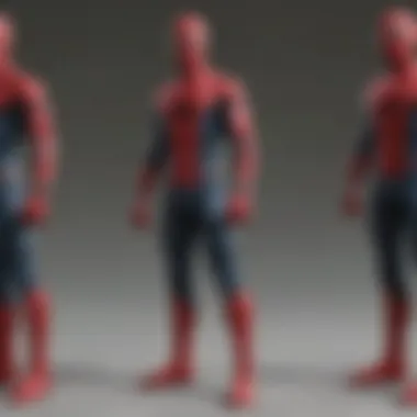 The evolution of Spider-Man's suit, showcasing its technological advancements.