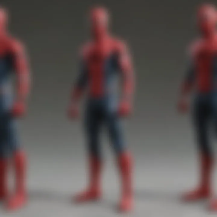 The evolution of Spider-Man's suit, showcasing its technological advancements.