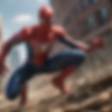 Spider-Man in his iconic red and blue suit facing off against a supervillain