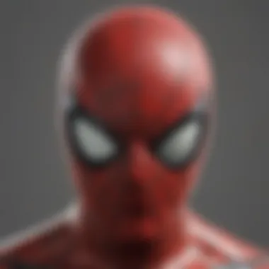 A close-up of Spider-Man's mask, highlighting the intricate design