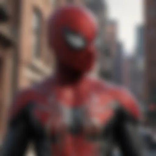 A dynamic close-up shot of the intricate web patterns on the Spider-Man Miles Morales costume