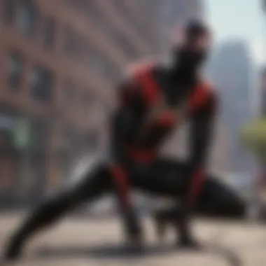 Concept art highlighting game features of Spider-Man: Miles Morales