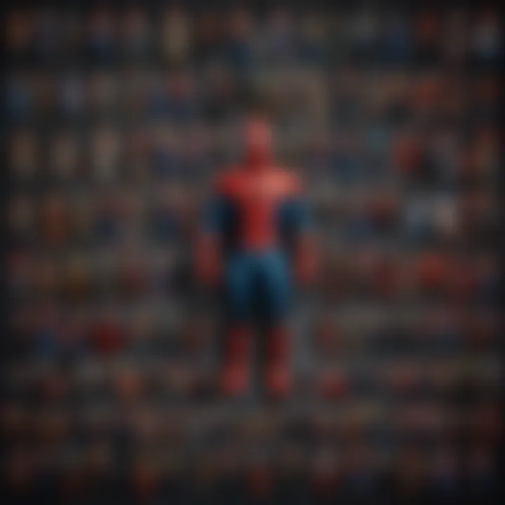 A detailed collection of various Spider-Man minifigures showcasing their unique designs.