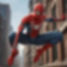 A conceptual artwork of Spider-Man swinging through a city skyline