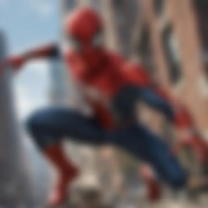 Iconic Spider-Man pose in the cityscape