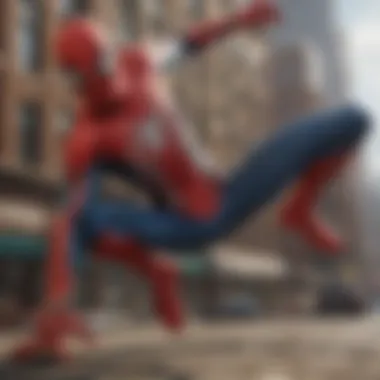 Iconic Spider-Man pose against the city skyline