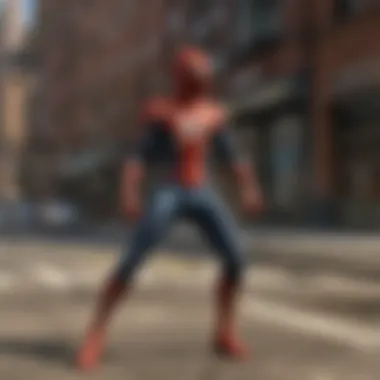 Spider-Man navigating through a bustling city street