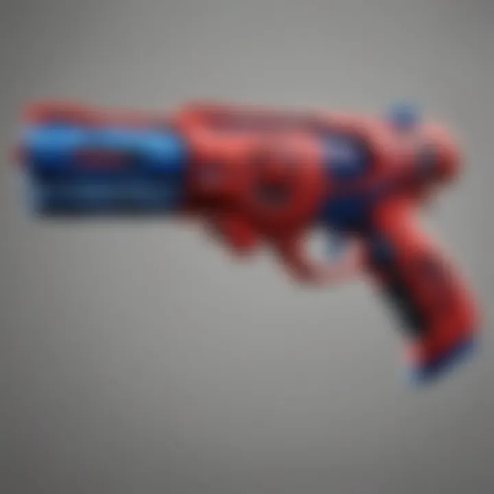 Close-up of a Spider-Man Nerf blaster showcasing its intricate design